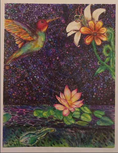 Hummingbird & Tadpoles ~ Blank Notecard ~ Amy Dawn Kotel