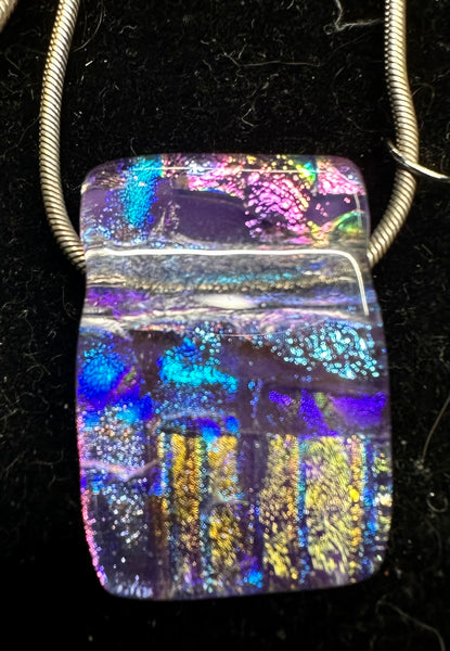 Gently Worn Mostly Purple with Gold, Pink-ish & Blue Dichroic Pendant