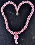 Handmade Red, Pink, and White Beaded Necklace with Hand-Blown Glass Heart Pendant