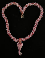 Handmade Red, Pink, and White Beaded Necklace with Hand-Blown Glass Heart Pendant