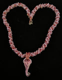 Handmade Red, Pink, and White Beaded Necklace with Hand-Blown Glass Heart Pendant