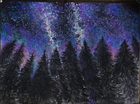 Evergreen Trees with Night Starry Sky  ~ Blank Notecard ~ Amy Dawn Kotel