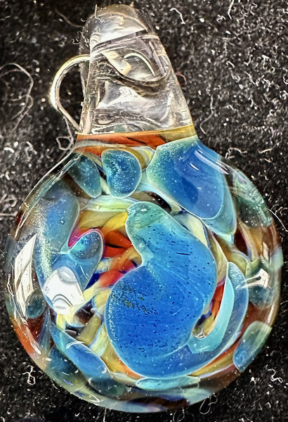 Hand Blown Glass Pendant ~ Mostly Blue Abstract