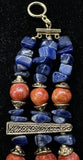 Lapis Lazuli, Red Coral, Gold Metal Bracelet