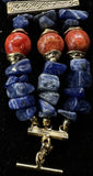 Lapis Lazuli, Red Coral, Gold Metal Bracelet