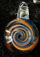 Hand Blown Glass Pendant ~ Orange Blue Swirl