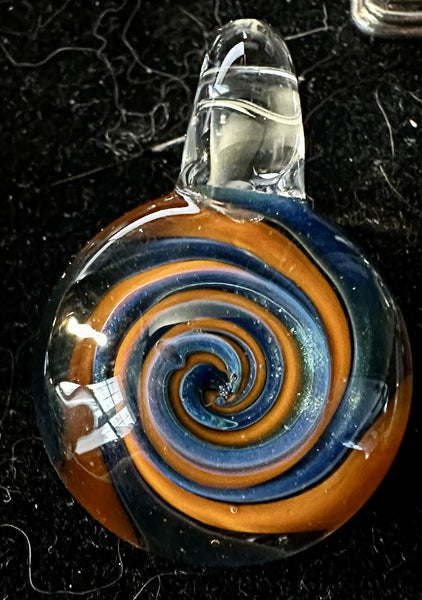 Hand Blown Glass Pendant ~ Orange Blue Swirl